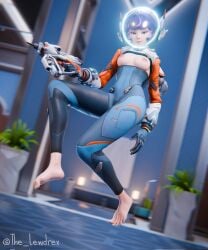 1girls 2024 3d 3d_(artwork) alternate_version_available areolae astronaut astronaut_helmet astronaut_suit barefoot blender blizzard_entertainment breasts breasts_out feet feet female female_focus female_only floating headgear headwear helmet hi_res highres holding_weapon juno_(overwatch) lewdrex light-skinned_female light_skin looking_at_viewer medium_breasts nipples overwatch overwatch_2 petite petite_body petite_female pose posing presenting presenting_breasts purple_hair small_breasts solo solo_focus suit watermark