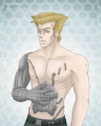 1adult adult_only alexblacklight alexblacklight_(artist) battle_tendency blonde_hair blue_eyes cybernetic cybernetic_arm cybernetic_eye cybernetic_limb cybernetics cyborg cyborg_male cyborg_man digital_art human_artist jojo's_bizarre_adventure male_focus male_only muscular muscular_male no_ai rudolph_von_stroheim solo solo_focus solo_male