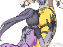 2girls ass ass_grab ass_worship big_ass big_butt bimbo bodysuit breasts bubble_ass bubble_butt butt butt_crack butt_worship dat_ass duo face_in_ass female female_only flying_pig gloves hand_on_ass headgear human jacket long_hair multiple_females multiple_girls overwatch ponytail purple_hair purple_skin sideboob skin_tight small_breasts spandex standing thick_ass tied_hair tracer white_background widowmaker yuri