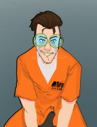 anon anonymous_male boner crazy_eyes crazy_smile despicable_me despicable_me_4 dry_humping erection gay glasses gloves grinding_on_penis grinding_through_clothes inmate insane male male_focus maxime_le_mal precum prisoner tears