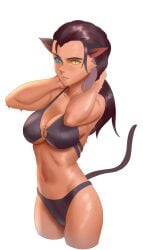 1girls bikini brown_hair cat_ears cat_tail catgirl catra female gonotex heterochromia princess_resort she-ra_and_the_princesses_of_power solo_female