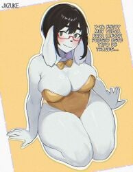 anthro big_breasts black_hair exposed_arms exposed_legs exposed_shoulders glasses golden_clothing golden_leotard jxzuke leotard looking_at_viewer milf mochi_(jxzuke) shoulders sitting_on_floor thick_thighs white_fur