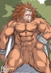 bound feline leo_(red_earth) lion male male_only mammal muscular pecs red_earth saliva tagme torogao