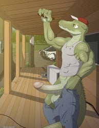 1boy anthro balls circumcised crocodile crocodilian drunk immelmann male male_only muscular outside penis reptile scalie science_fiction solo