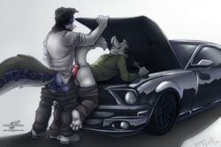 anthro ass balls buttjob cam_collins canine car clothed clothing duo humanoid_penis iztli male mammal pants_down partially_clothed penis twincash vehicle wolf wolfblade yaoi