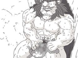 abs cum feline goo leo_(red_earth) lion male male_only mammal muscular pecs penis red_earth slime sweat tagme