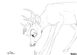 ? animal_genitalia antlers backlash91 balls bambi_(character) bambi_(film) black_and_white cervine confusion deer disembodied_penis disney duo eating feral frown fully_sheathed gay hooves horn line_art male male_only mammal monochrome motion_lines penis penis_tip quadruped sheath signature solo_focus stare testicles yaoi