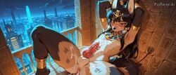 ai_generated anal_beads anthro cum cum_drip cum_in_ass cum_inside cum_leaking_out_of_anus cum_on_body cum_on_face cum_on_penis dog_ears dog_tail egyptian egyptian_clothes egyptian_headdress femboy gaped_anus girly hands_above_head knot knotted_penis tied_hands