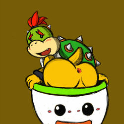 1boy anus ass big_butt blush bowser_jr. growing hair koopa koopa_clown_car looking_at_viewer looking_back male male_only mario_(series) nintendo red_hair reptile scalie seamaster shell simple_background smile solo turtle vehicle video_games