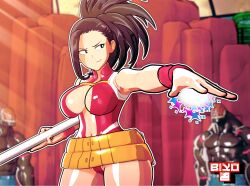 1girls 3d 3d_(artwork) angry annoyed big_breasts biyo black_hair breasts clothed clothed_female female fight hero_outfit_(mha) heroine heroine_in_trouble imminent_rape imminent_sex koikatsu male momo_yaoyorozu monster multiple_boys multiple_males my_hero_academia nomu stick superheroine usj_nomu