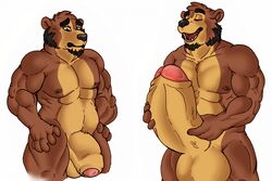 animal_genitalia anthro balls bear beard belly biceps big_balls big_biceps big_penis black_nose bottomless brown_eyes brown_fur brown_hair brubearbrown closed_eyes clothed clothing erection facial_hair front_view fur grizzly_bear hair half-erect hand_on_hip hand_on_penis hand_on_thigh hi_res huge_cock humanoid_penis male male_only mammal manly mature_male muscular muscular_male nipples nude open_mouth partially_retracted_foreskin pecs penis pose sideburns simple_background solo standing tan_fur teeth thick_penis tongue topless uncut vein veiny_penis white_background