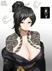 1girls big_breasts binah breasts breasts_out cloud clouds female female_focus female_only library_of_ruina loose_clothes paul_camadonnas project_moon sole_female solo solo_female solo_focus tagme tattoo tattoos