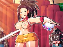 1girls 3d 3d_(artwork) angry annoyed big_breasts biyo black_hair breasts clothed clothed_female female fight hero_outfit_(mha) heroine heroine_in_trouble imminent_rape imminent_sex koikatsu male momo_yaoyorozu monster multiple_boys multiple_males my_hero_academia nomu stick superheroine torn_clothes usj_nomu