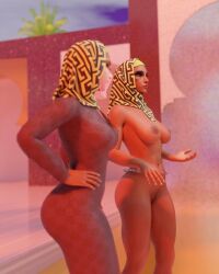 2girls 3d ana_amari blizzard_entertainment breasts dark-skinned_female dark_skin female female_only hijab mother_and_daughter nipples overwatch pharah veil yina_mer