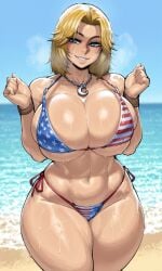 1girl abs ai_generated american_flag american_flag_bikini american_flag_print american_flag_swimsuit ass bare_shoulders beach beach_towel biceps bikini blonde_hair blue_eyes blue_sky bracelet breasts breath brown_headwear cleavage clenched_hands clothing cowboy_hat cowboy_shot crescent crescent_pin curvaceous curvy day dead_or_alive elbow_rest eyewear_on_head eyewear_on_headwear female flag_print flag_print_bikini flag_print_swimsuit forehead freckles g-string grin groin hands_up hat head_rest highleg_bikini horizon huge_ass huge_breasts jewelry large_breasts legs_together lips long_hair looking_at_viewer lying mature_female medium_hair muscular muscular_female naughty_face navel necklace nose ocean on_stomach outdoors parted_bangs parted_lips print_bikini print_swimsuit sand seductive_smile shiny_skin shore short_hair side-tie_bikini_bottom sideboob sky smile solo spaghetti_strap standing stomach strap_gap string_bikini sunglasses sweat swimsuit the_pose thick_thighs thighs thong thong_bikini tina_armstrong toned towel underboob veins veiny_breasts w_arms water wet wide_hips wristband