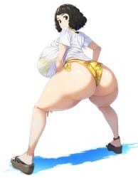 1girls ai_generated atlus big_ass big_breasts bikini_bottom black_hair breasts_bigger_than_head brown_eyes curvaceous curvy_female enjoying female female_only hourglass_figure huge_ass large_breasts light-skinned_female light_skin looking_back paag persona persona_5 posing sadayo_kawakami sandals sega simple_background thick thick_thighs voluptuous voluptuous_female wide_hips