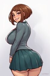 ai_generated breasts brown_eyes brown_hair huge_ass my_hero_academia ochako_uraraka school_uniform tight_clothing ua_school_uniform underbutt wide_hips