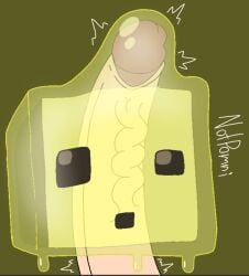 ambiguous_gender block cock living_sex_toy minecraft penetration penis sex_toy simple_background sulfur_cube_(minecraft) tagme tagme_(artist) yellow_body