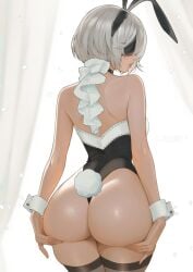 ass_grab athletic_female bubble_butt bunny_ears bunny_girl bunny_tail clothed_female leotard nier:_automata voluptuous_female yiiande yorha_2b