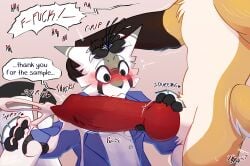 absurd_res animal_genitalia animal_penis anthro blush blush_lines blushing_profusely bodily_fluids canid canine canine_genitalia canine_penis canis cathode_(lustwasp) cecil_(parchmentbearer) collection_cup cum cum_drip cum_on_penis cumshot dialogue domestic_cat domestic_dog dripping ejaculation felid feline felis flower genital_fluids genitals handjob hi_res hybrid knot knotted_penis lustwasp male male_anthro mammal motion_lines motion_onomatopoeia onomatopoeia penile penis penis_squeeze plant research researcher sex sheath shiba_inu sound_effects speech_bubble spitz squeezing surprised sweat sweatdrop text trans_(lore) trans_man_(lore)