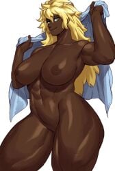 abs athletic athletic_female big_breasts blonde_hair completely_nude completely_nude_female dark-skinned_female large_breasts long_hair muscular muscular_female nipples nude nude_female original original_character sotcho toned toned_female towel towel_only