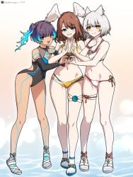 2d 2d_(artwork) 2d_artwork 3girls animal_ear_fluff animal_ears bare_arms bare_belly bare_calves bare_hands bare_hips bare_knees bare_legs bare_midriff bare_navel bare_shoulders bare_skin bare_thighs belly belly_button bikini bikini_bottom bikini_only bikini_top black_bikini black_one-piece_swimsuit black_swimsuit black_swimwear blue-haired_female blue_footwear blue_hair blue_sandals breakthrough_rr breasts brown-haired_female brown_hair calves character_request choker closed_mouth_smile collarbone curvaceous curvaceous_body curvaceous_female curvaceous_figure curvaceous_hips curvy curvy_body curvy_female curvy_figure curvy_hips digital digital_art digital_drawing digital_drawing_(artwork) digital_media digital_media_(artwork) double_peace_sign double_v_sign drawing elbows exposed_arms exposed_belly exposed_hips exposed_legs exposed_midriff exposed_navel exposed_shoulders exposed_skin exposed_thighs eyebrows_visible_through_hair feet female female_focus female_only fingers footwear from_front front_view full_body full_body_view grin grinning grinning_at_viewer groin hair_between_eyes halterneck head_tilt heart_hands hourglass_figure inguinal_crease inguinal_ligament inner_thighs knees lean_figure legs long_hair looking_at_viewer midriff multiple_females multiple_girls narrow_waist navel one-piece_swimsuit open_mouth open_mouth_smile parted_lips peace_sign portrait posing posing_for_the_viewer sandals sena_(xenoblade) short_hair shoulders side-tie_bikini sign skindentation slender_body slender_waist slim_female slim_waist smile smiley_face smiling smiling_at_viewer standing string_bikini swimsuit swimwear thigh_gap thighband thighs thighstrap tied_hair tilted_head toes tongue trio trio_female twintails twintails_(hairstyle) upper_teeth v v_sign white-haired_female white_bikini white_bikini_bottom white_bikini_top white_choker white_footwear white_hair white_sandals white_swimsuit white_swimwear white_thighband wide_hips wings wings_on_head xenoblade_(series) yellow_bikini yellow_bikini_bottom yellow_bikini_top yellow_swimsuit yellow_swimwear