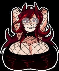 1male animated anna_(the_decay_of_anna) arms_behind_head big_breasts breasts breasts_bigger_than_head bust busty_boy freckles gif glasses hormone_breasts huge_breasts oc tagme the_decay_of_anna ykujo