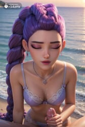 1boy 1boy1girl 1girls ai_generated artist_name beach bikini blurry blurry_background bra braid braided_ponytail breasts cleavage closed_eyes clothed_female_nude_male collarbone cum cum_on_body cum_on_breasts earrings eyeshadow facing_viewer female handjob hetero hi_res jewelry kpop_demon_hunters lips long_hair makeup medium_breasts mole mole_on_breast navel necklace netflix nose ocean outdoors panties parted_lips penis pov purple_bra purple_hair r34arts rumi_(kpop_demon_hunters) single_braid solo_focus sony_pictures_animation speech_bubble swimsuit uncensored underwear very_long_hair water