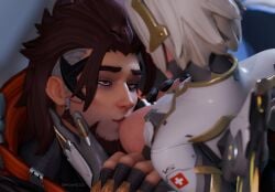 1boy 1girls 3d angela_ziegler artist_name artist_request big_breasts blonde_hair breast_sucking brown_eyes brown_hair caressing_face emre emre_(overwatch) emre_sarioglu facial_hair female femdom gentle_femdom grey_hair greying_hair holding_face light-skinned_female light_skin looking_at_partner looking_up_at_partner male male/female medium_hair mercy nipple_suck overwatch overwatch_2 short_hair tan-skinned_male tan_skin watermark