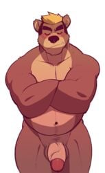 1boy alpha_channel anthro balls bear belly biceps big_muscles big_penis blush bruin closed_eyes cm crossed_arms cursedmarked dynewulf extracurricular_activities harold_grifter humanoid_penis male male_only mammal manly mature_male muscular muscular_male navel nude pecs penis simple_background solo transparent_background