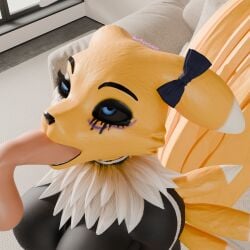 1:1 3d_(artwork) absurd_res ahegao anthro anthro_penetrated balls bandai_namco blender_(artwork) blue_eyes bow_on_ear burtrevolution canid canine carpet clothed clothing digimon digimon_(species) digital_media_(artwork) duo ear_bow fellatio female fox fur furniture genitals hi_res human human_on_anthro human_penetrating human_penetrating_anthro humanoid_genitalia humanoid_penis interspecies looking_pleasured makeup male male/female mammal mascara oral oral_penetration penetration penile penis questionable_consent renamon running_makeup running_mascara sex sofa window yellow_body yellow_fur