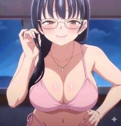 ai_generated anna_yamada big_body big_boobs bikini boku_no_kokoro_no_yabai_yatsu cute_face highschool_girl large_breasts looking_at_viewer pink_bikini smile yamada_anna