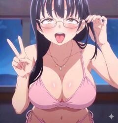 ai_generated anna_yamada big_body big_boobs bikini boku_no_kokoro_no_yabai_yatsu cute_face highschool_girl large_breasts looking_at_viewer pink_bikini smile yamada_anna