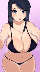 arcane arcane_caitlyn belly_button big_breasts big_thighs bikini blue_eyes blush breasts caitlyn_(league_of_legends) cleavage dark_blue_hair dark_hair eyelashes female female_focus female_human female_only hourglass_figure huge_breasts human league_of_legends light-skinned_female light_skin looking_at_viewer senhorita_nance small_waist thick_thighs thigh_gap thighs