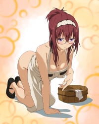 1girls 2023 all_fours apron apron_only ass breasts cleavage eyewear female female_only footwear glasses hair headband headwear heels hugimosi legs lillia_greyrat mature mature_female mature_woman medium_breasts milf mother mushoku_tensei naked_apron purple_eyes red_hair thighs white_apron