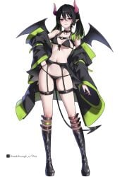 1girls 2d 2d_(artwork) 2d_artwork background belly belly_button bikini bikini_bottom bikini_top black-haired_female black_bikini black_bikini_bottom black_bikini_top black_boots black_choker black_coat black_footwear black_garter_belt black_garter_straps black_hair black_jacket black_shoes black_swimsuit black_swimwear black_thighband blank_background boots breakthrough_rr breasts choker coat collarbone dark_hair demon_girl demon_horns demon_humanoid demon_tail demon_wings digital digital_art digital_drawing digital_drawing_(artwork) digital_media digital_media_(artwork) drawing earrings exposed eye-level_view female female_focus female_only fingernails fingers footwear from_front front-tie_bikini front-tie_bikini_top front_view full_body full_body_view garter_belt garter_straps gradient_hair green-haired_female green_hair groin hair_between_eyes half_naked half_nude halterneck horn horns hourglass_figure inframammary_fold inguinal_crease inguinal_ligament jacket knees lean_figure legs long_hair looking_at_viewer midriff monotone_background multicolored_hair naked naked_female naked_woman narrow_waist navel nude nude_female nudity oc off-shoulder_jacket off_shoulder one_color_background open_coat open_jacket original original_art original_artwork original_character original_female_character partially_undressed petite petite_body petite_breasts petite_female petite_girl petite_tits pink-eyed_female pink_eyes pink_horn pink_horns plain_background portrait posing posing_for_the_viewer semi_nude shoes shoulders slender_body slender_waist slim_female slim_waist small_boobs small_breasts small_tits solid_color_background solo split-color_hair standing string_bikini swimsuit swimwear tail thigh_gap thighband thighs thighstrap tied_hair tiny_breasts tiny_tits twintails twintails_(hairstyle) two-tone_hair two_tone_hair underboob white_background wide_hips wings