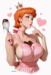 1girls ai_generated apron apron_only baking blush breasts cake chocker chocolate cleavage crown darkeffect dexter's_laboratory dexter's_mom female female_focus female_only finger_in_mouth frosting frosting_on_breasts high_resolution large_breasts lips looking_away milf no_bra partially_clothed pink_clothing pink_lips presenting solo solo_female solo_focus upper_body white_background