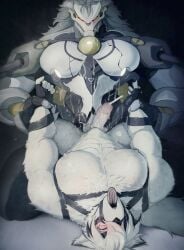 2026 2boys abs anal anal_penetration anthro banyue_(zenless_zone_zero) barazoku blush canid canine closed_eyes cum cum_on_body fingerless_gloves fur furry hi_res holding_arms implied_penetration kneeling male male/male male_only mihoyo muscles muscular muscular_male mymu666 nipples nude nude_male open_mouth pecs penetration penis robot robot_anthro robot_humanoid sex stomach_bulge tongue_out vo7gu46xduh36 von_lycaon white_fur wolf yaoi zenless_zone_zero