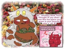 absurd_res arachnid blush bra breasts chubby_female dialogue flowers flustered_male hearts hi_res ibispaint_(medium) kirby_(series) kirby_triple_deluxe long_hair married_couple nintendo panties queen_sectonia queen_sectonia_(original_form) sectaranza shy_female stretch_marks taranza two-piece_outfit