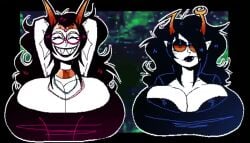 2girls arms_behind_back big_breasts boobs_bigger_than_head feferi_peixes homestuck homestuck_troll huge_breasts music music_video tagme video vriska_serket white_skin ych ych_commission ykujo