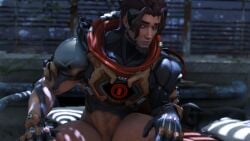1boy 3d artist_name artist_request body_hair bottomless bottomless_male brown_eyes brown_hair cropped_image detailed_background emre emre_(overwatch) emre_sarioglu facial_hair grey_hair greying_hair hairy hairy_legs hairy_male happy_trail male male_only overwatch overwatch_2 partially_clothed partially_clothed_male pubic_hair solo solo_male tan-skinned_male tan_skin watermark