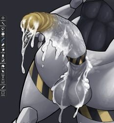 abs attractive attractive_body big_balls big_penis cum_all_over cum_on_balls cum_on_dick cute_boy drone epokguyz glitch_productions large_balls large_penis murder_drones n_(murder_drones) no_background white_skin work_in_progress yellow_lines yellow_tip