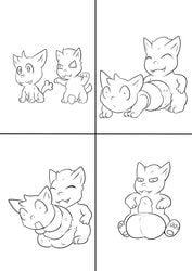 2016 absurd_res ankama balls black_and_white bow_meow character_request cock_vore comic duo erection feline feral hi_res knightofhope line_art mammal monochrome nude penis simple_background toony vore wakfu white_background