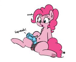 anus chest_tuft dildo earth_pony english_text equine friendship_is_magic hair horse mammal my_little_pony navel open_mouth pabbley pink_hair pinkie_pie_(mlp) pony pussy sex_toy simple_background solo straight_hair strapon text tuft white_background