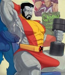 armpit_fetish armpits balls bara beard beast_(x-men) big_penis boner bulge colossus cum cum_on_armpit dumbbell erection facial_hair gay hank_mccoy male male_only marvel marvel_comics metallic_body muscles muscular musk penis piotr_rasputin vvulfbara x-men