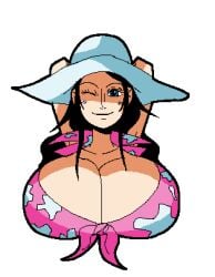 1girls big_breasts bikini bikini_top boobs_bigger_than_head huge_breasts nico_robin one_piece purple_background tagme white_skin ych ych_commission ykujo