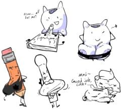 ambiguous_penetration battle_for_dream_island big_breasts book_(bfdi) cake_(bfdi) cum cum_inside imminent_sex looking_at_penis match_(bfdi) mophref nervous nipples nipples_visible_through_clothing object_show object_shows pencil_(bfdi) penetration penetration_from_behind penis pillow_(bfdi) sex veiny_penis