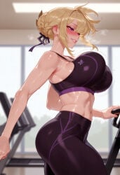 1girl 1girls ai_generated alternate_breast_size ass balecxi bare_shoulders black_pants black_sports_bra blonde_hair blush bouncing_breasts bra braid braided_bun breasts clothing curvaceous curvaceous_female curvaceous_figure curvy curvy_figure evelyn_chevalier exercise female female_focus from_side gym hair_bun hair_ribbon hoyoverse indoors inviting inviting_to_sex large_breasts leggings midriff mihoyo navel pants presenting presenting_ass presenting_breasts presenting_hindquarters presenting_self purple_eyes ribbon seductive seductive_look seductive_smile sidelocks single_hair_bun smile solo sports_bra sportswear steaming_body sweat thick_thighs thighs tight_clothes tight_pants underwear voluptuous voluptuous_female weightlifting window yoga_pants zenless_zone_zero