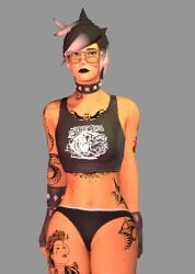 belly cristygallagher femscout femscout_(alt_design) glasses nerd nerdy_female panties partially_clothed punk punk_girl sfm tank_top tattoos tomboy tummy