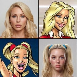 2girls ai_generated blonde blonde_hair blue_eyes caucasian coxville_stories edit full_lips jenny_summers kitty_summers looking_at_viewer milf mom_and_daughter realistic sexy twintails young younger_female